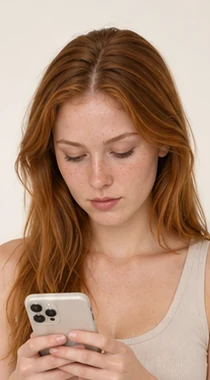 UGC ad creative variation: red-haired woman wearing a fitness watch and looking at her phone