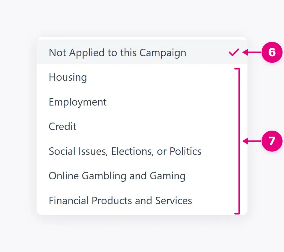Special Ad Categories options showing Not Applied to this Campaign, Regulated categories.