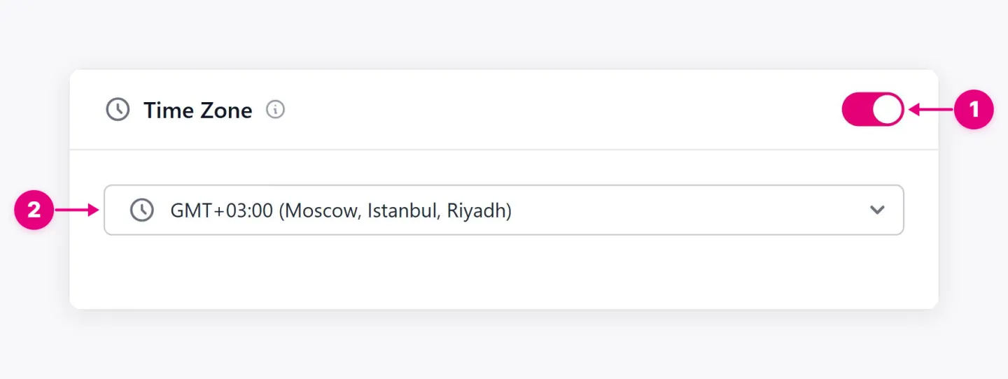 Time Zone section with a switch to override the account zone and a time zone selector.