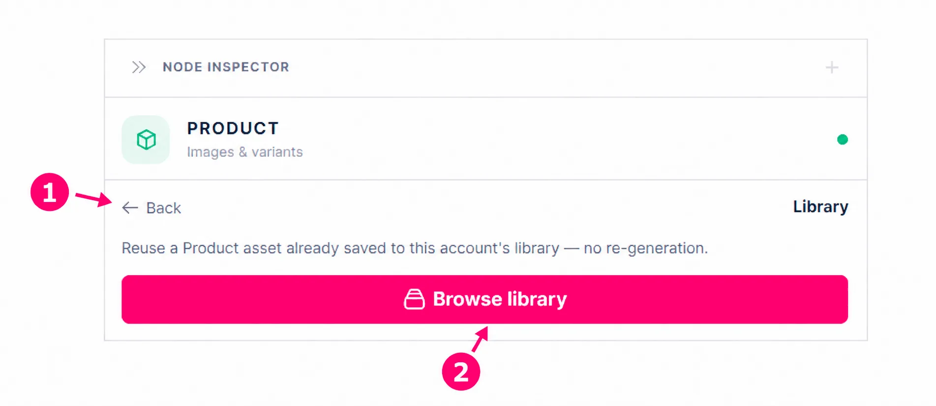 Library entry: 1 Back, 2 Browse library.