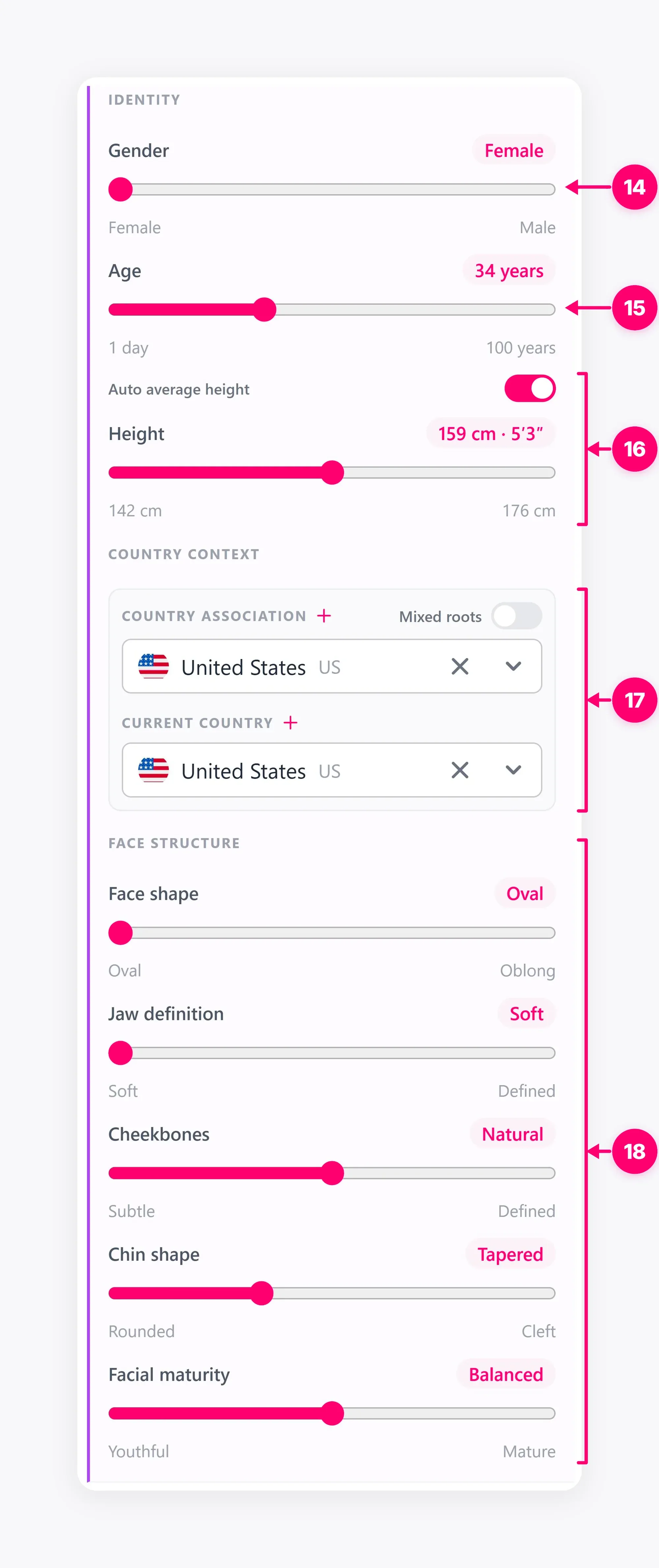 Cast appearance and identity controls.