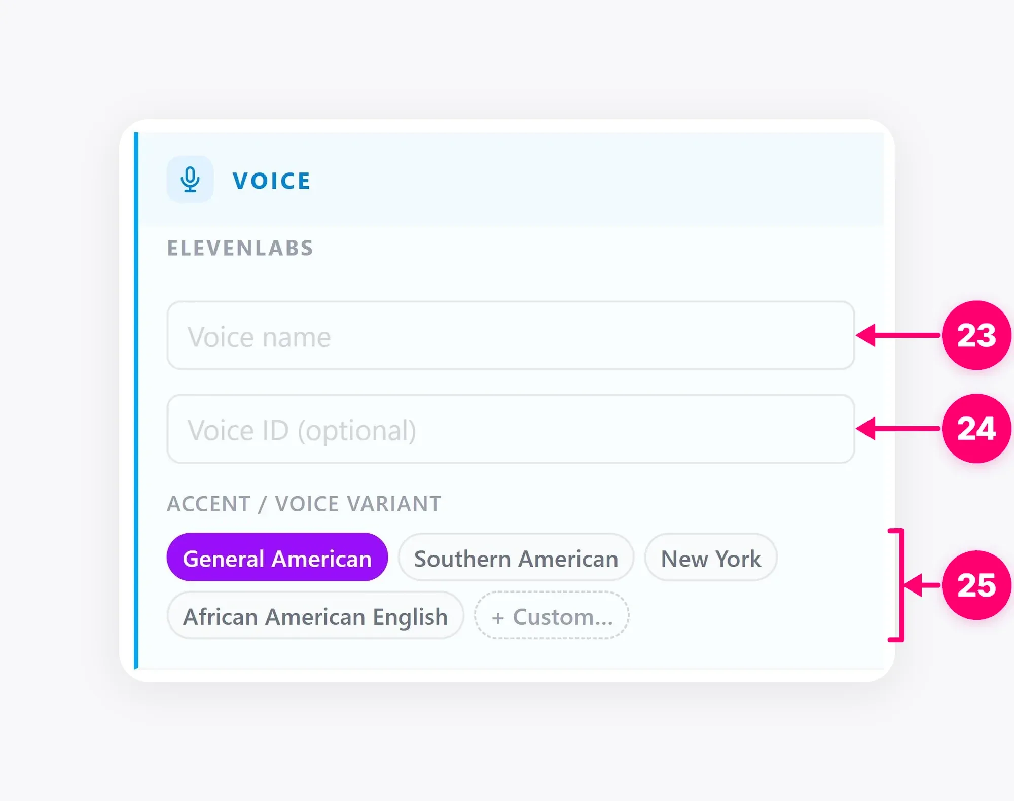 Voice metadata fields in the Cast actor editor.