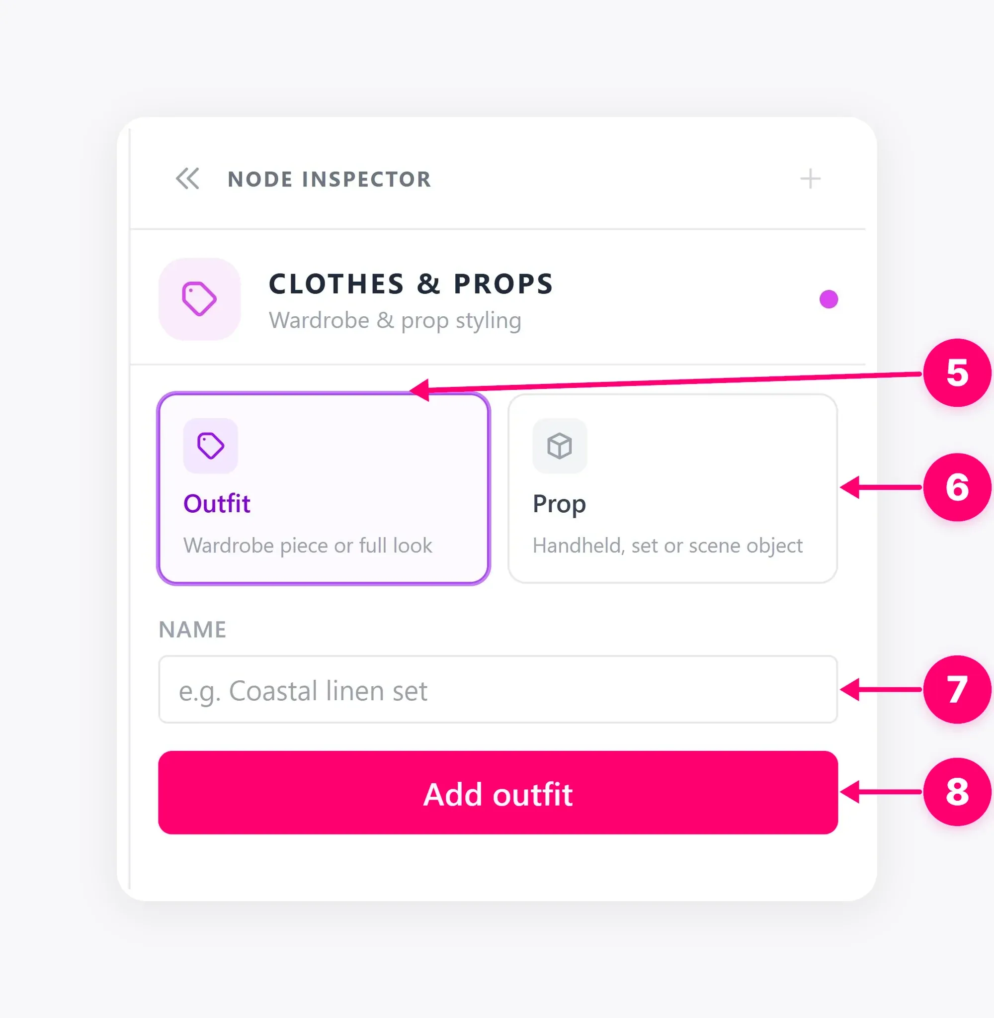 Item type choices for a new Clothes and Props asset.