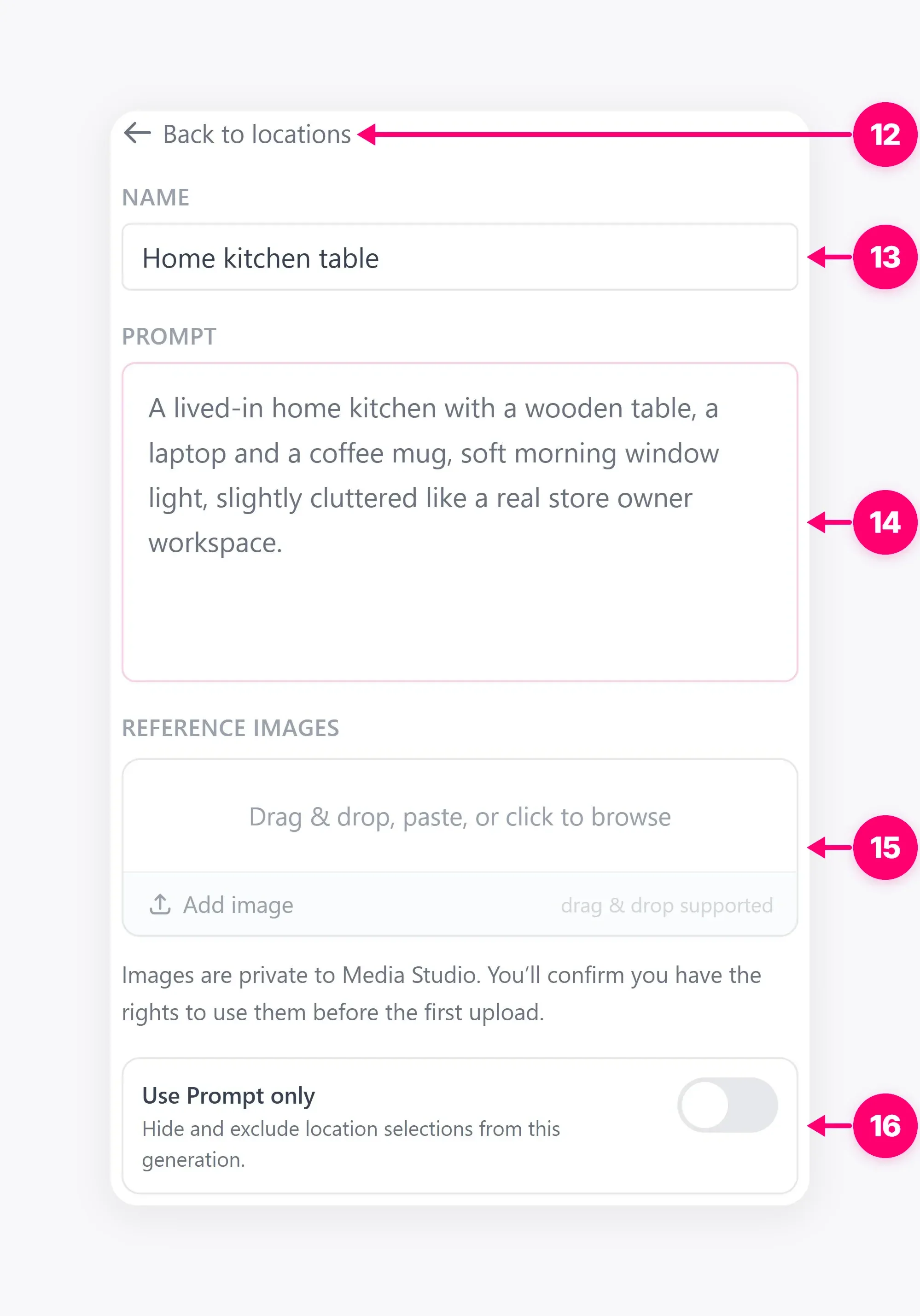 Location name and visual prompt fields.