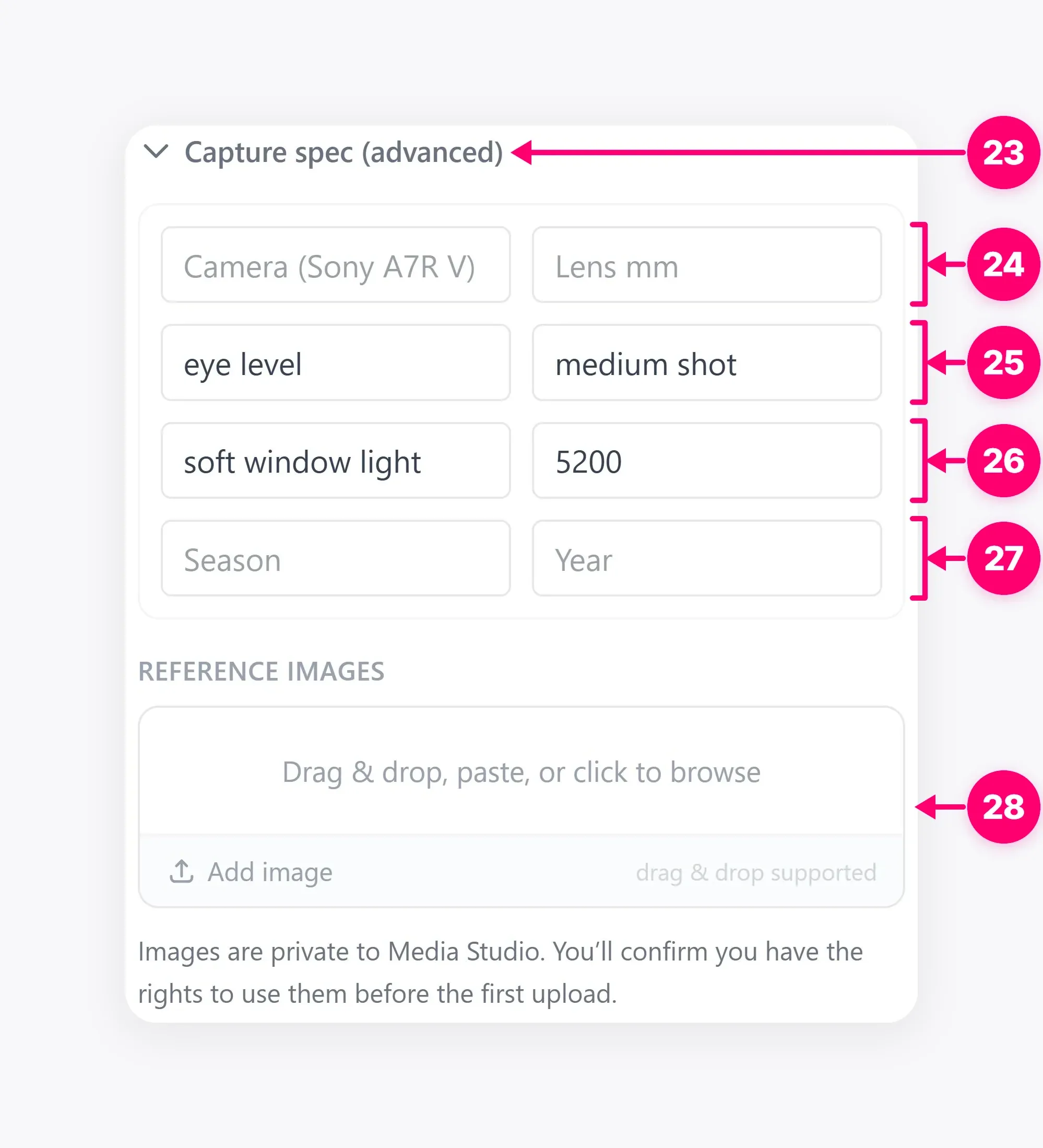 Location capture settings and reference image area.