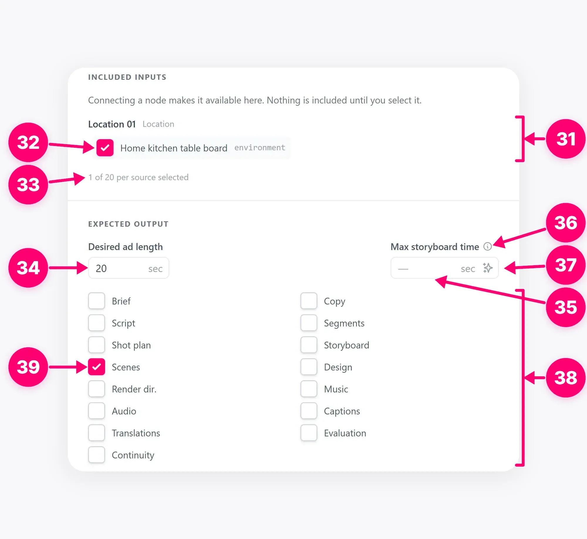 Brain input selection and output controls.