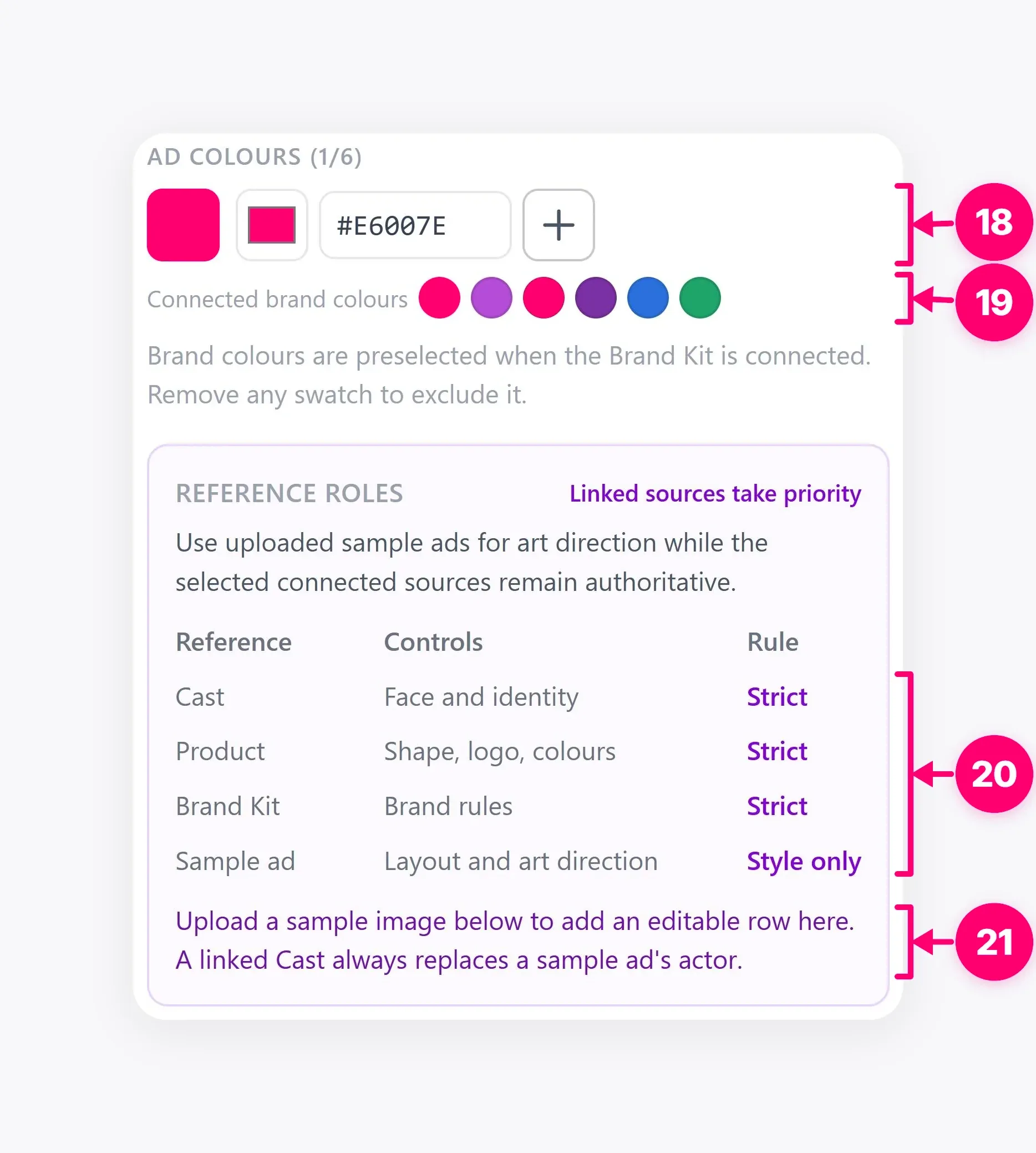 Static Ad color and reference role controls.